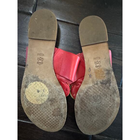 Tory Burch Patos Disc Thing Sandals Leather Red 10.5 - Picture 3 of 4